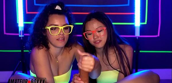  Amateur Boxxx - Lulu Chu and Ella Cruz Give Neon Handjob